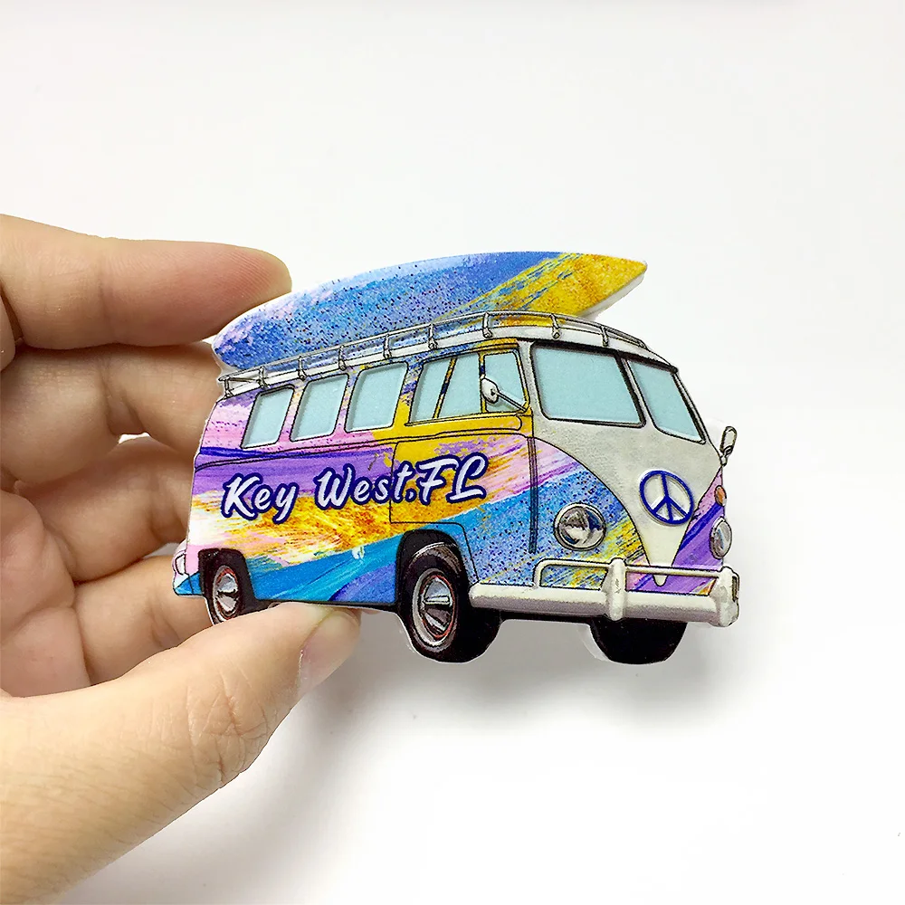

Resin Material Key West FL Peace Sign Van Fridge Magnet - Colorful Surf Theme Decorative Magnet
