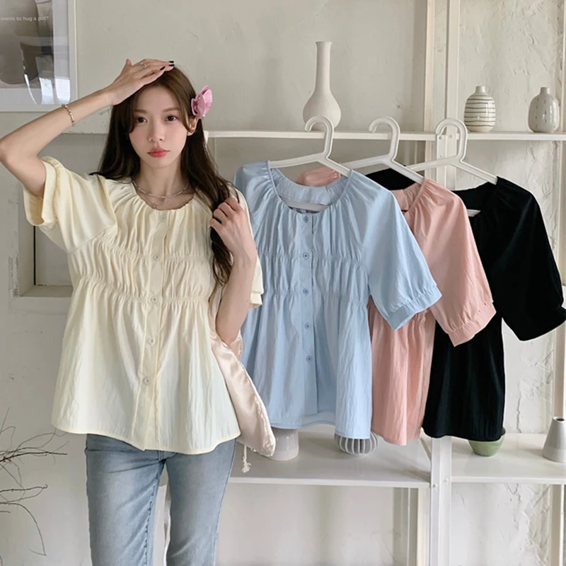L-4XL Plus Size Chiffon Blouse Women Summer 2025 Short Sleeve Slim Waist Large Size Loose Tops Blouse Casual Lady Top Femme