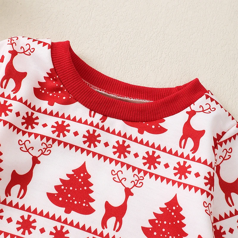 Baby Boys Christmas Pants Sets Long Sleeve O Neck Christmas Tree Elk Print Tops Pants Sets