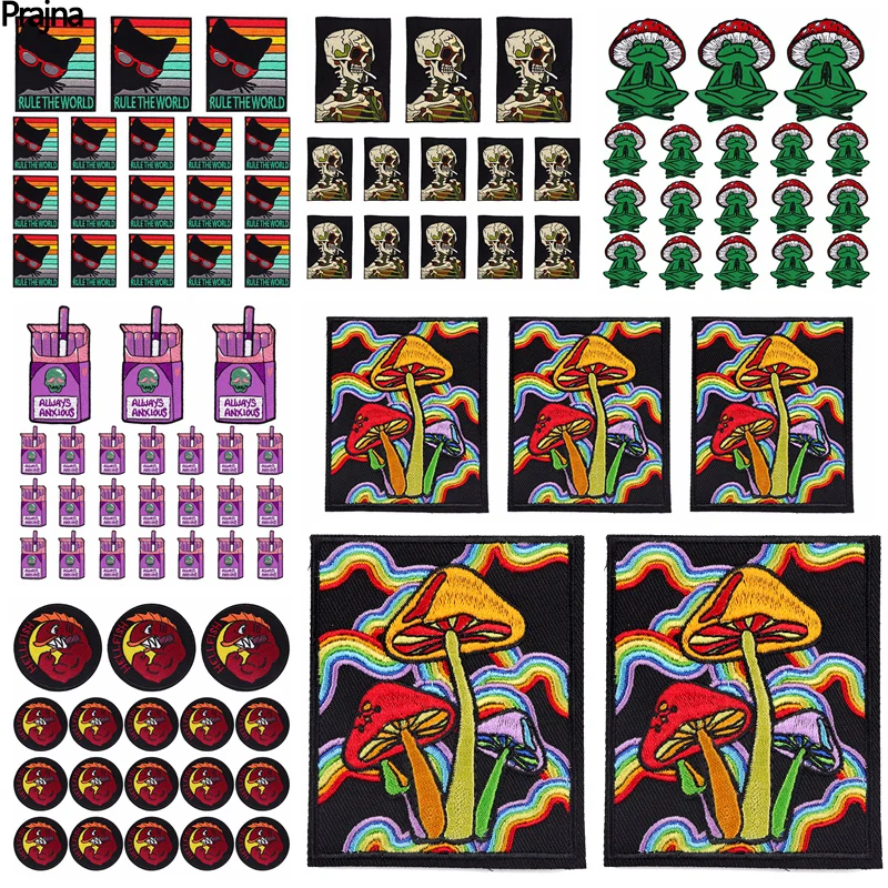 10PCS/lots Mushroom Embroidery Patch Cartoon/Animal Patch Iron On Patches For Clothing DIY Punk Patches On Clothes Jeans Sticker