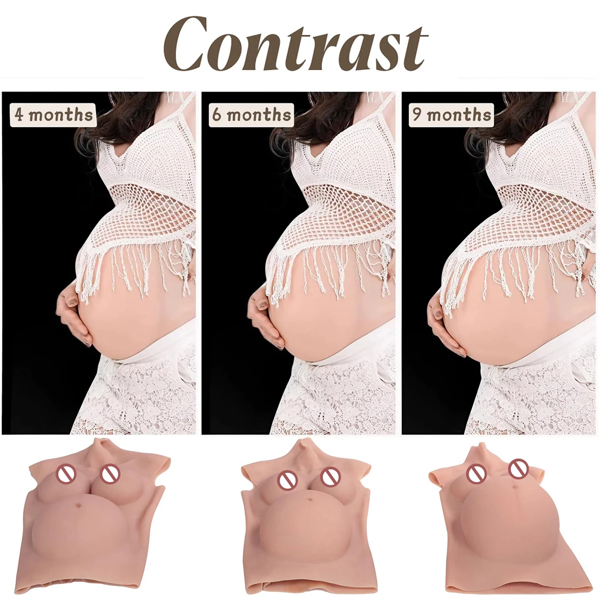 Cosplay Breastplate with Silicone Fake Pregnant Belly Pregnancy Tummy 3 6 9 Months for Movie Props Transgender Crossdresser