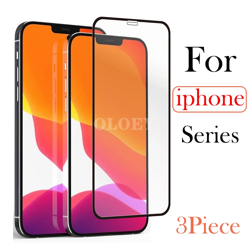 3Piece Full Cover 9H Tempered Glass For iphone 12 Pro Xs Max phone case Safety film Accessories For iphone 12Pro Max glass