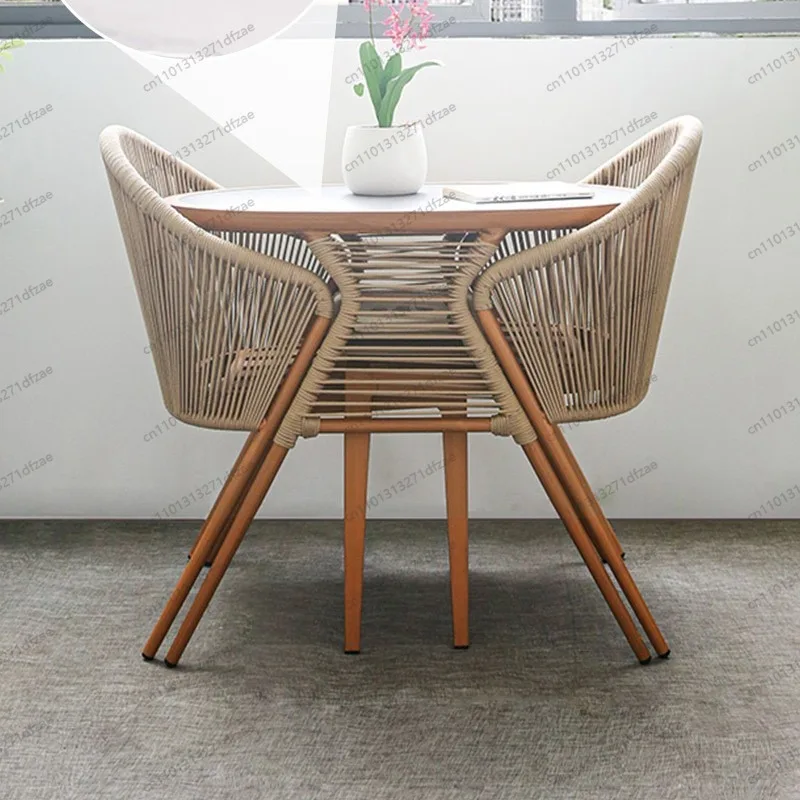 Modern Outdoor Rattan Patio Set with Aluminum Frame, 2 Seater Sofa & Coffee Table for Balcony Garden