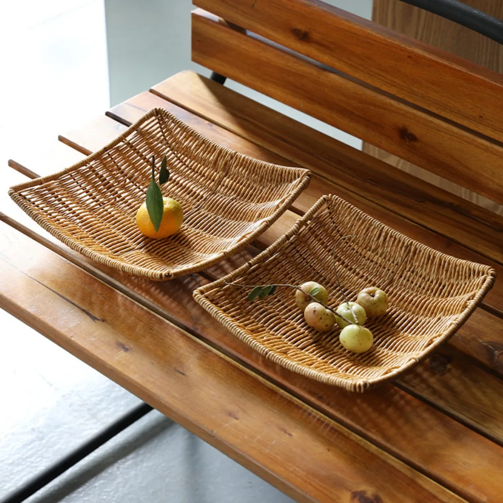 Handmade Rattan Storage Trays Multi-Purpose Home Decoration Crafts Snacks Breakfast Storage Basket Sundries Organizer