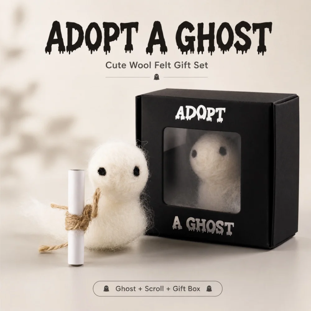 Adopt A Ghost Wool Felt Doll Pocket Cute Spooky Toy Box Set Compact Desktop Ornament Halloween Gift for Friend Family