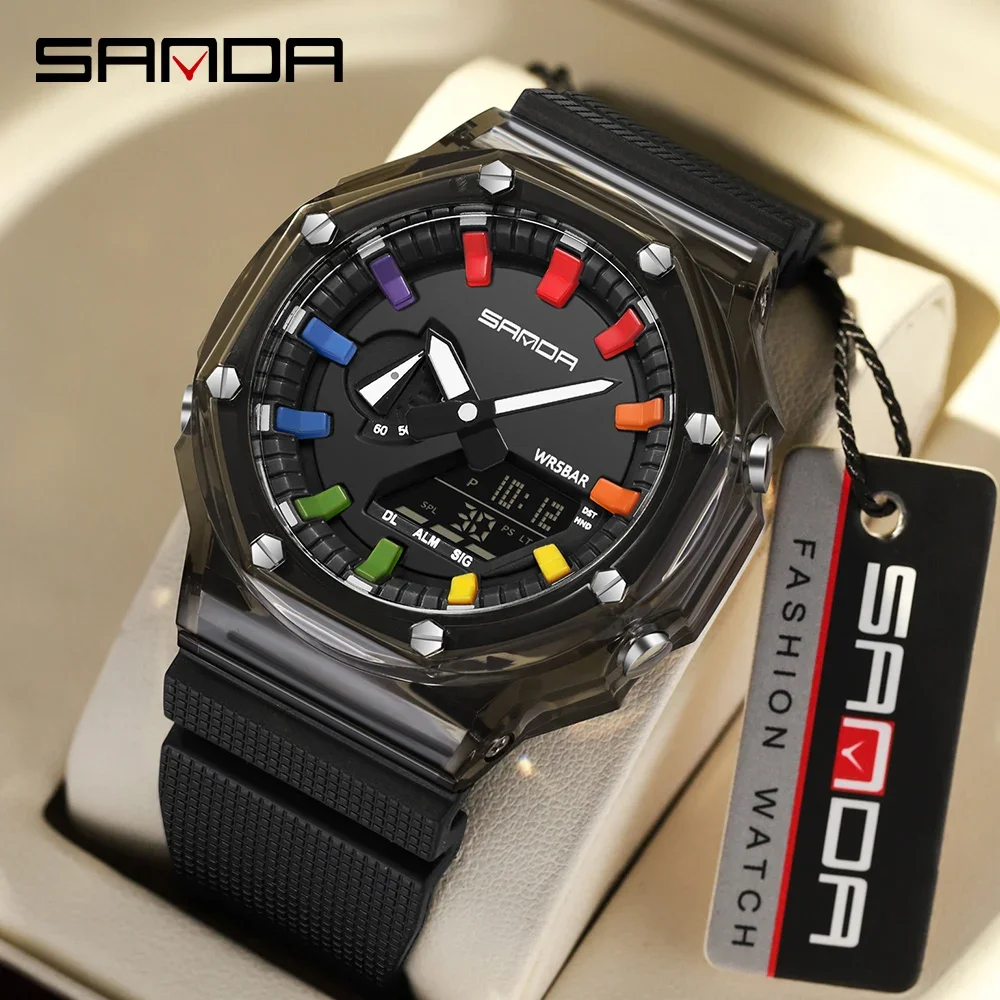 Fashion Sanda Digital Led Men Military Army Sport Chronograph Quartz Wrist Watch Original 50m Waterproof Male Electronic 3341