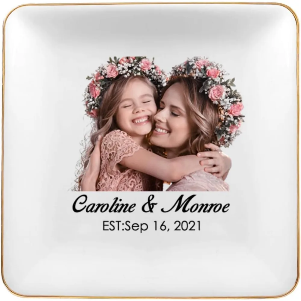

custom ceramic jewelry plate trinket tray with text personalized photo picture ring holder dish mothers day birthday gifts for