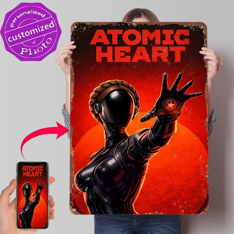 Atomic Heart Art Poster Customized Vintage Metal Signs Wall Art Retro Tin Plaque for Office Decor Room Home Decoration Ornaments