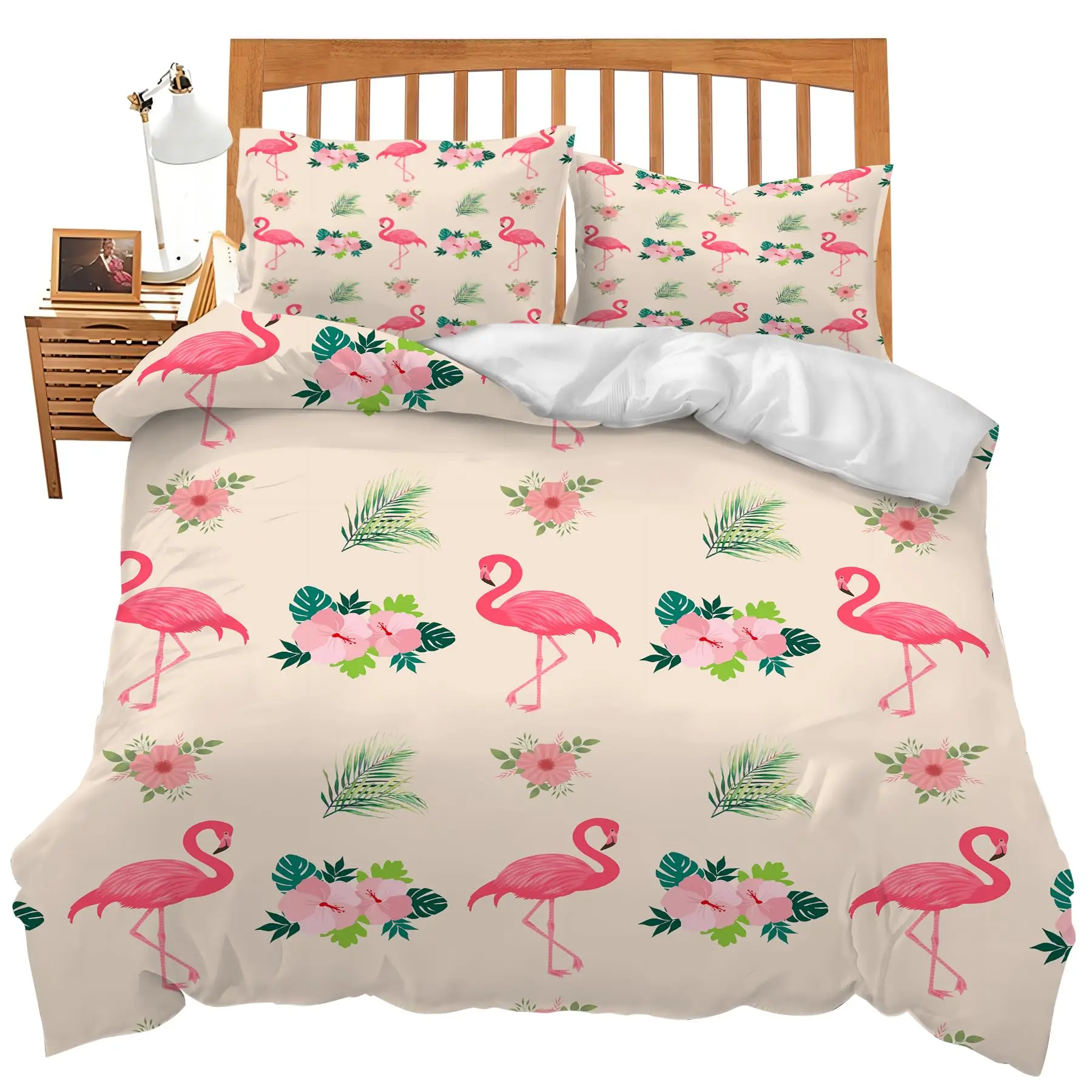 

Flamingo Duvet Cover Set Twin Queen Wild Tropical Animal Comforter Cover,Ocean Seaside Romantic Bedding Set,Boys Girl Room Decor