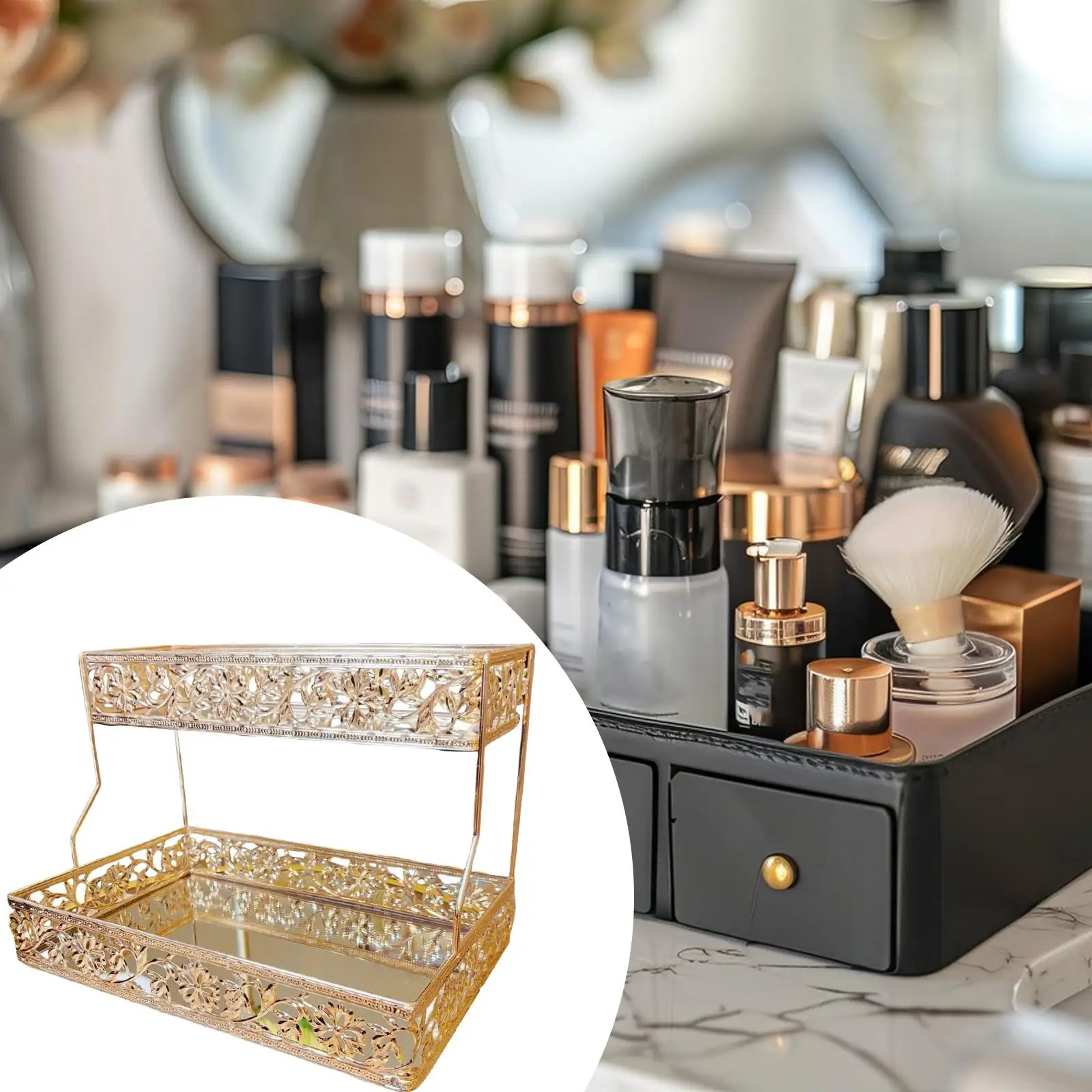Cosmetic Organizer Skincare Holder 2 Tier Large Capacity Multipurpose Vanity Tray Bathroom Countertop Organizer for Lotion