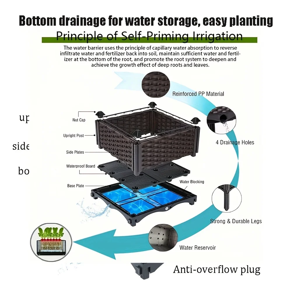 Spacious Elevated Garden Bed with Drainage Holes - Durable Plastic Raised Planting Box for Vegetables, Fruits, Flowers & Herbs