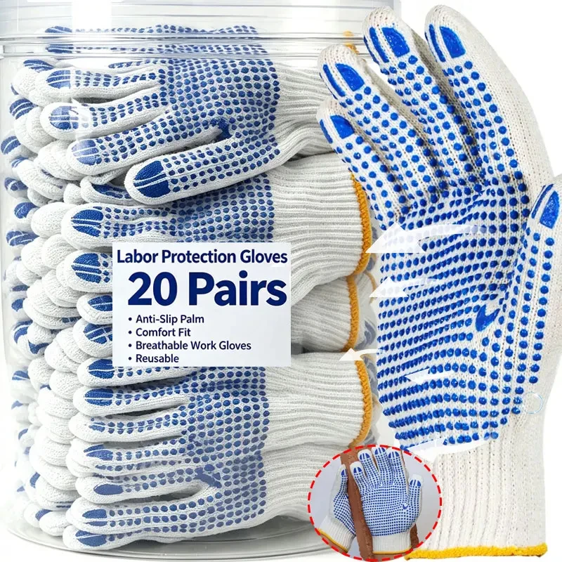 Unisex Cotton Work Gloves with Anti Slip Dots Grip Safety Gloves Painter Gardening Garage Warehouse Construction Durable Gloves