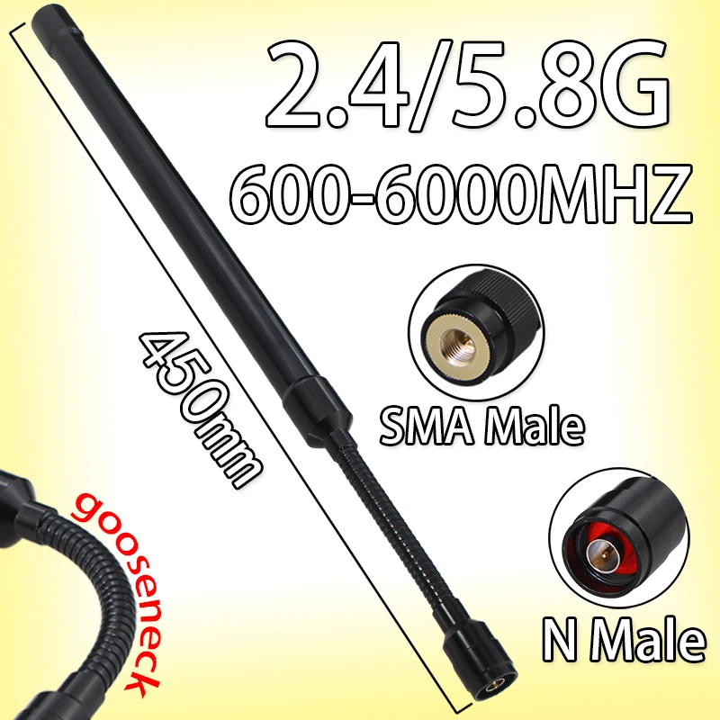 5G gooseneck Antenna 600-6000MHz GSM LTE 2.4G 5.8G WIFI Omnidirectional Router External Remote fiberglass antenna SMA N Male hea