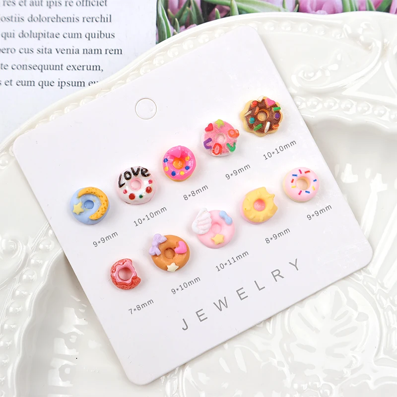 High Quality Colorful Doughnut Flatback 10 Style Cartoon Nail DIY Nail Accessories Series Nail Rhinestone Homemade Wearing Nail