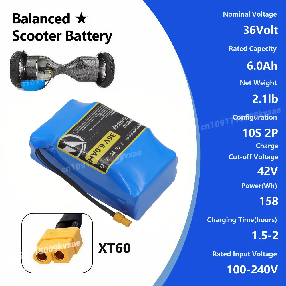 حزمة بطارية ليثيوم أيون 36 فولت 6 أمبير في الساعة 10S2P لسكوتر كهربائي هوفر بورد متين وعمر طويل وقابل لإعادة الشحن