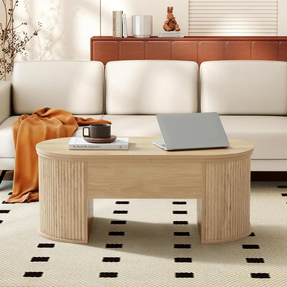 Oak Lift-Top Coffee Table with Hidden Storage for Living Room and Office