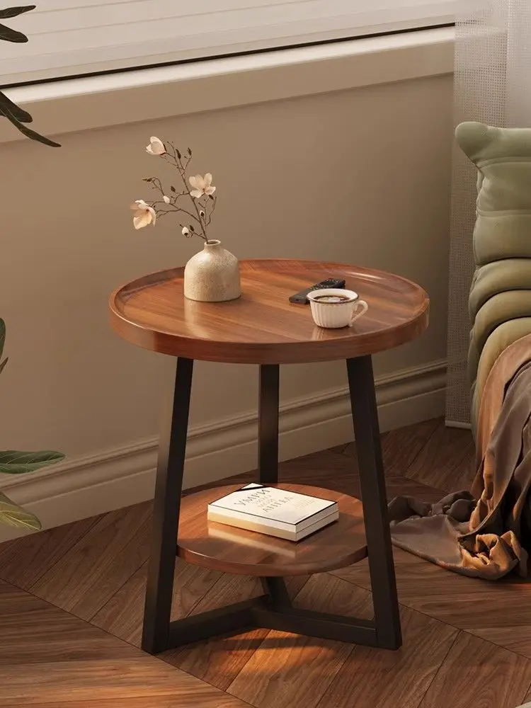 Wood Coffee table family small apartment sofa side living room tables round balcony bedroom bedside