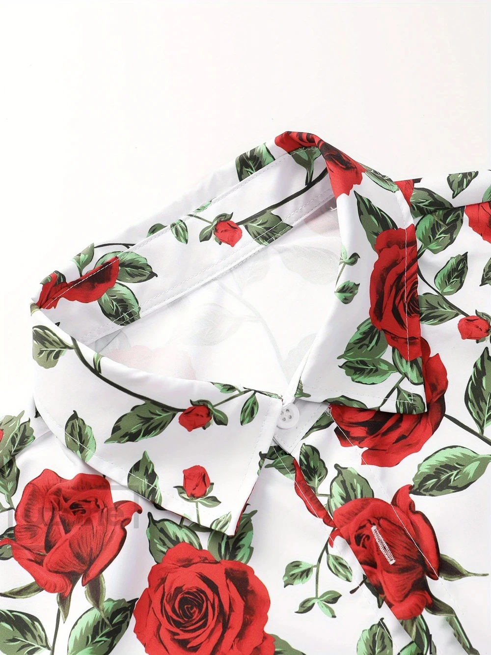 Herren-Freizeithemd mit Rosen- und Botanik-Aufdruck, kurzärmeliges Button-Down-Hemd