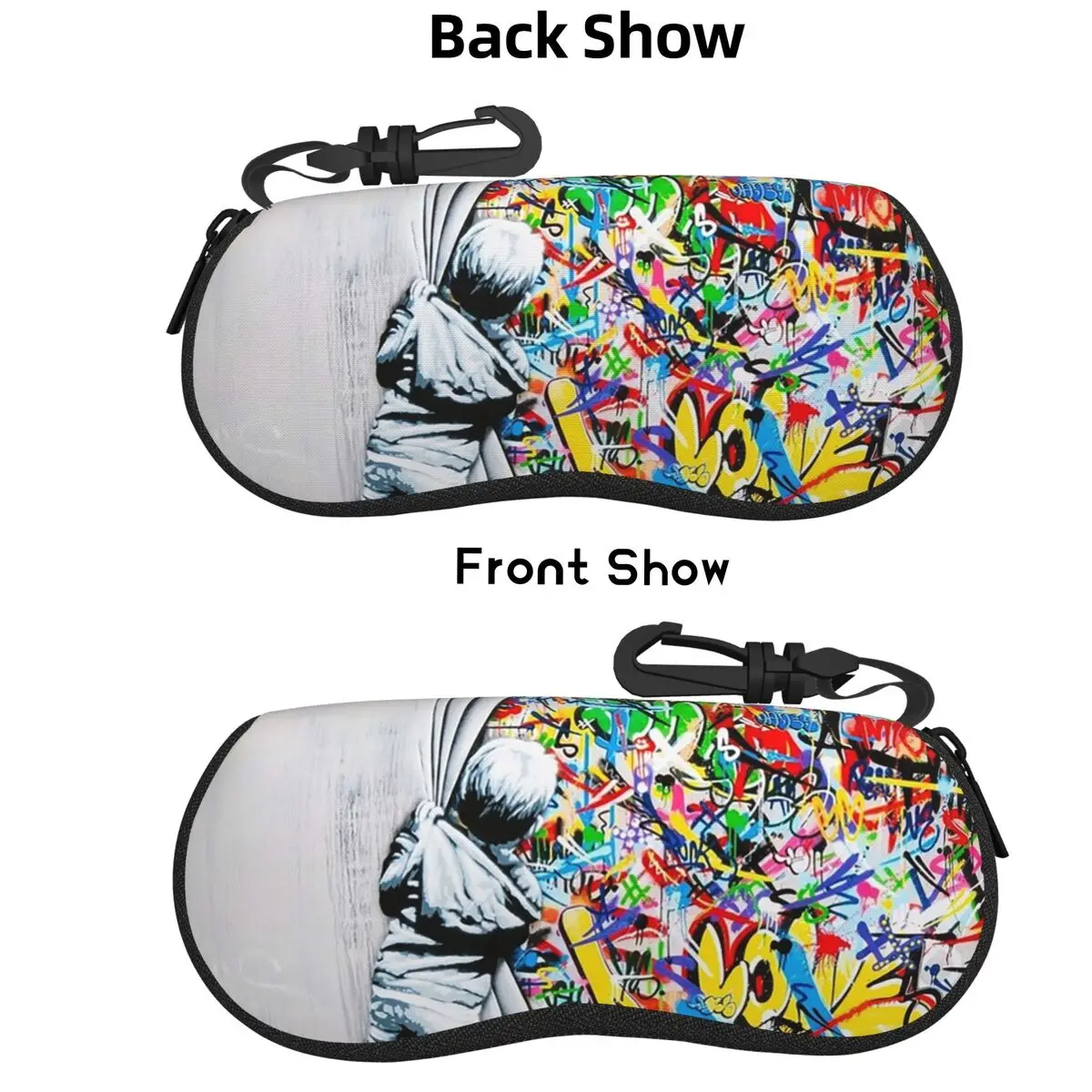 

Behind The Curtain Boy Banksy Street Art Mural Shell Glasses Case Protective Sunglasses Box Women Men Soft Eyeglasses Bag Pouch