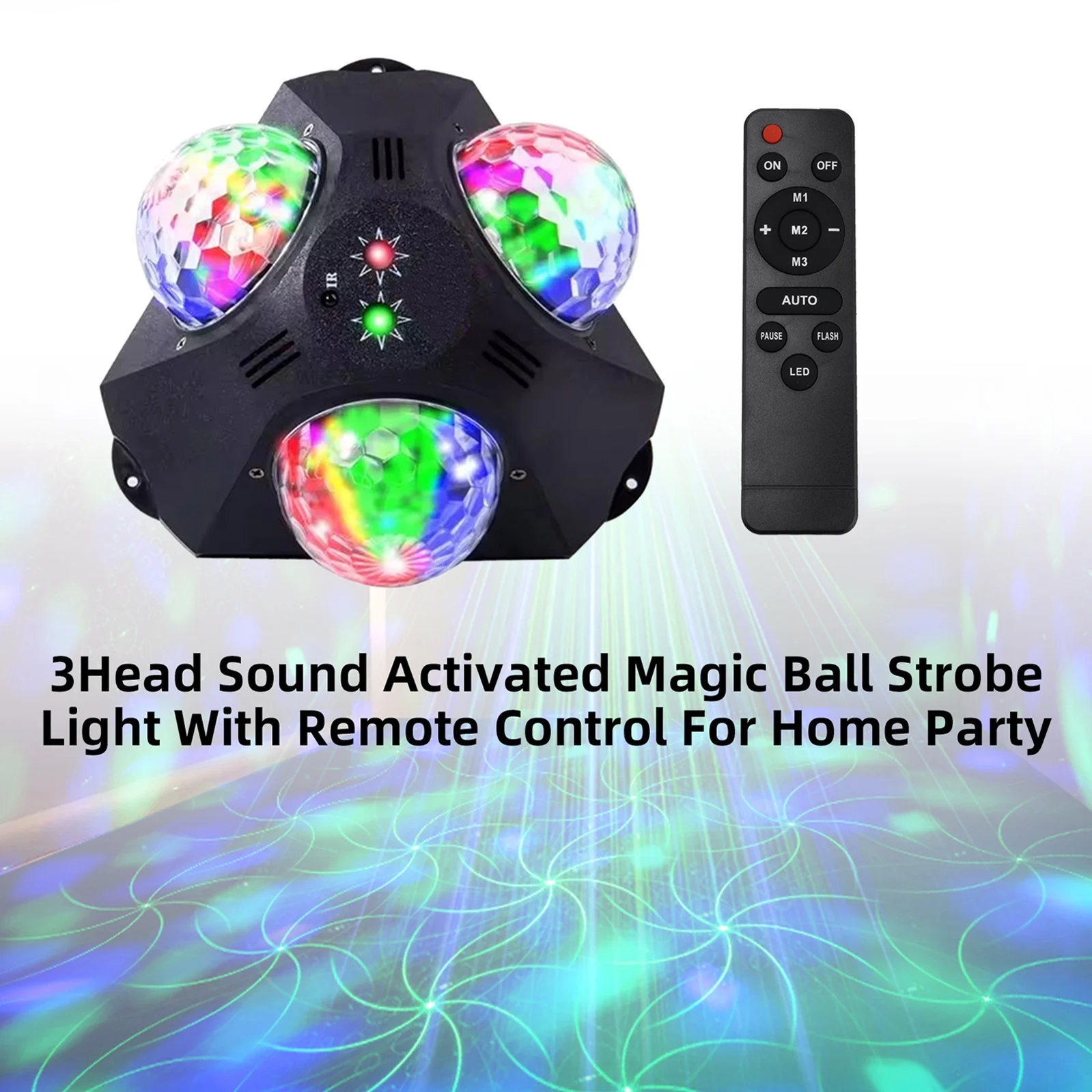 

Areyourshop 3Head Sound Activated Magic Ball Strobe Light With Remote Control For Home Party