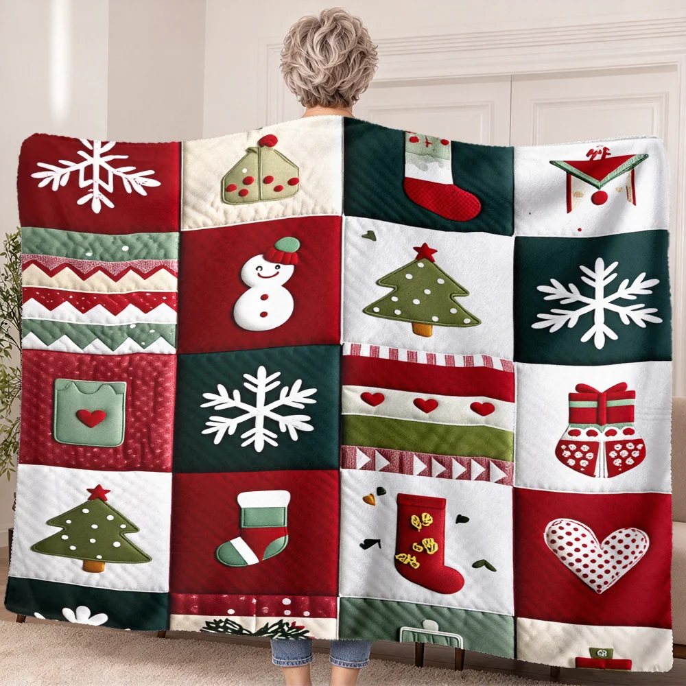 1PC Christmas Patchwork Wearable Blanket-Soft and comfortable for both men and women. Great for everyday use, holiday gifts, Chr