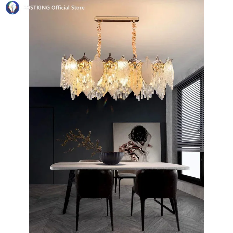 Luxury Porcelain Glass Leaves Chandelier Modern Crystal Hanging Lamps Home Decor Lighting Lustre Villa Living Room Pendant Light