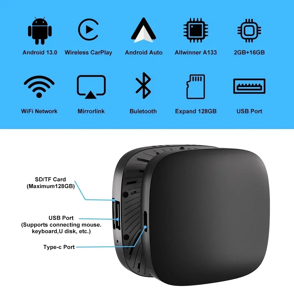Android13 CarPlay Android Auto A133 Ai Box Wireless Box for Netflix YouTube Wireless Carplay Car Smart Systems for Wired Carplay