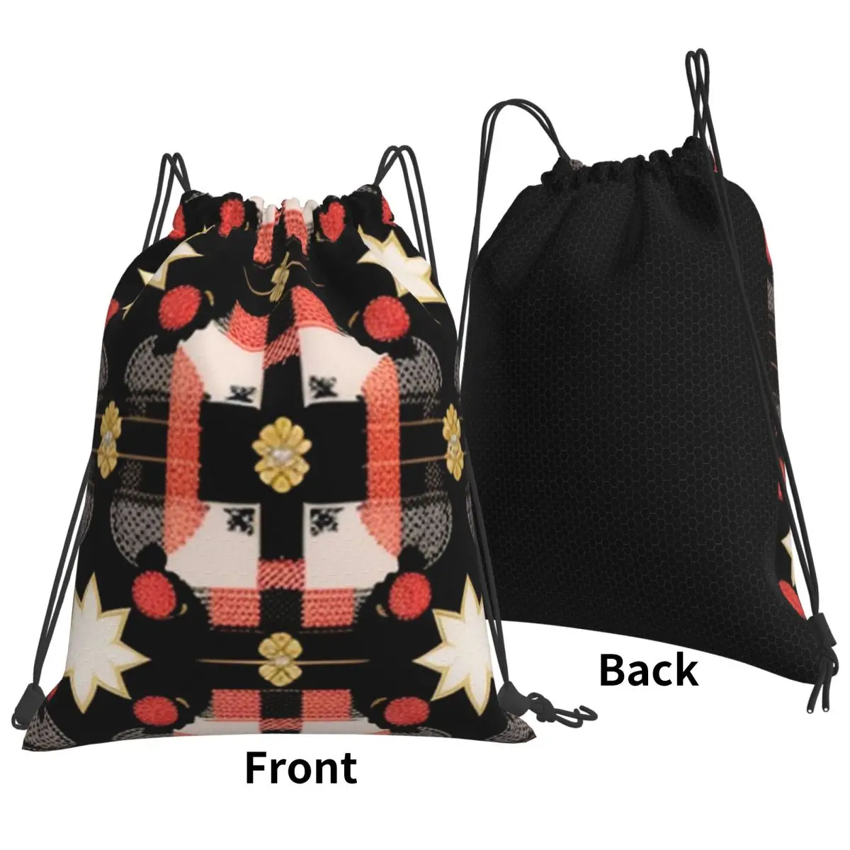 Preppy Peach And Black Star Backpacks Multi-function Drawstring Bundle Pocket Sports Bag Book Bags for Travel Students