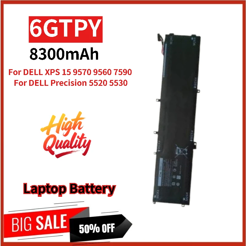 High Quality 6GTPY H5H20  Replacement Laptop Battery 11.4V 8300mAh For DELL XPS 15 9570 9560 7590 Precision 5520 5530 Series