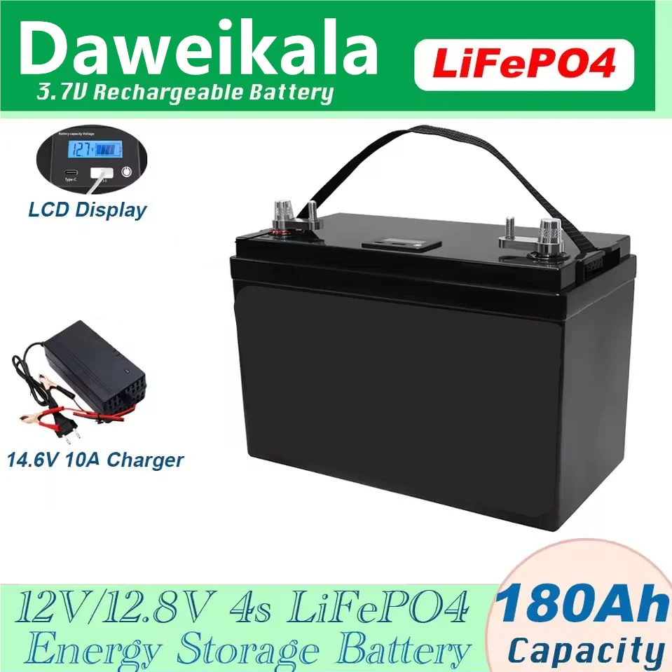 12V /12.8V 180AH LiFePO4 Battery 4s Lithium Power Batteries For Campers Golf Cart Off-Road Solar Wind 14.6V Charger
