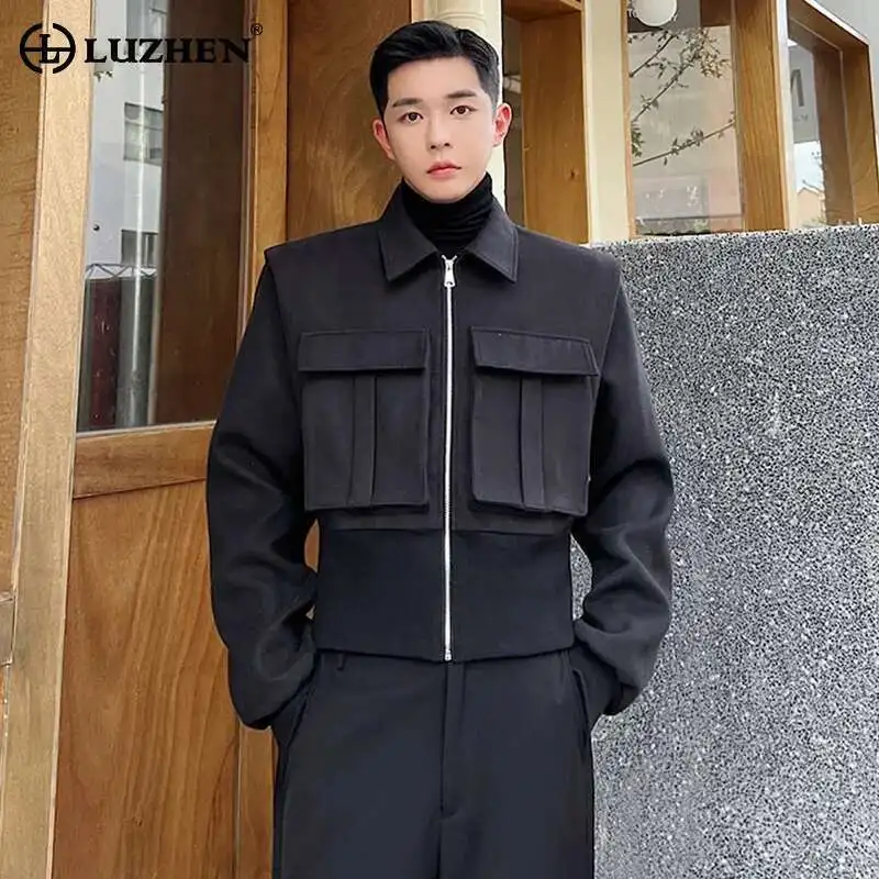 LUZHEN Decorate Casual 2025 Designer Big Jacket Pockets Men's Solid Color Stylish High Street Original Niche Woolen Coat LZ9108