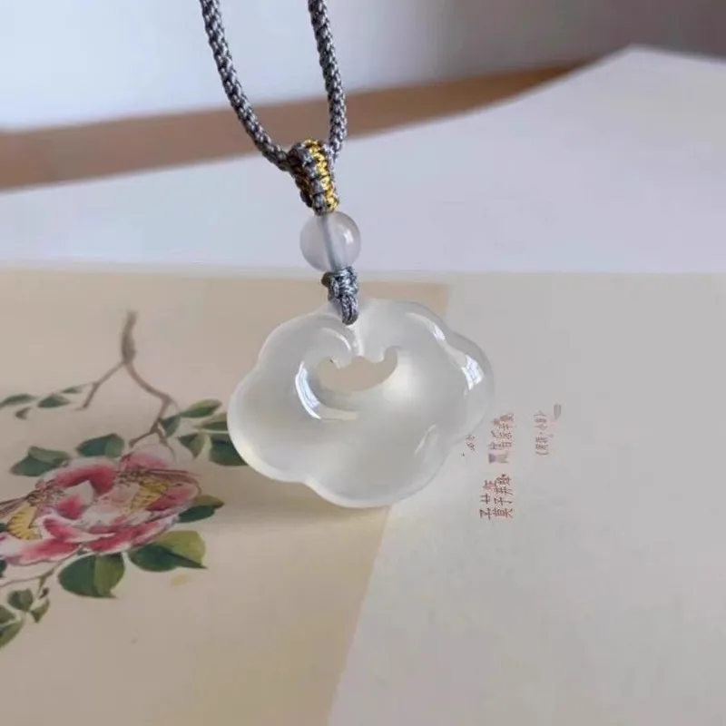 New Ice Jade Chalcedony Agate Ruyi Lock Women's Pendant