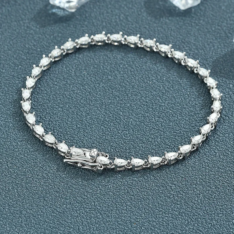 

Luxury Solid Platinum PT950 Women's Pear-shaped Moissanite Diamond Water Bracelet Ins Niche Design Trendy Bracelet