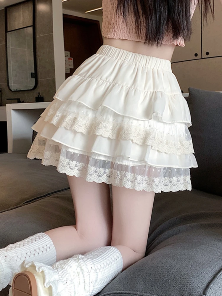 

2024 Summer Mini Skirt for Women Ruffles Patchwork Solid Color High Waist Y2k Design Skirts All Match Aesthetics Sweet Clothing