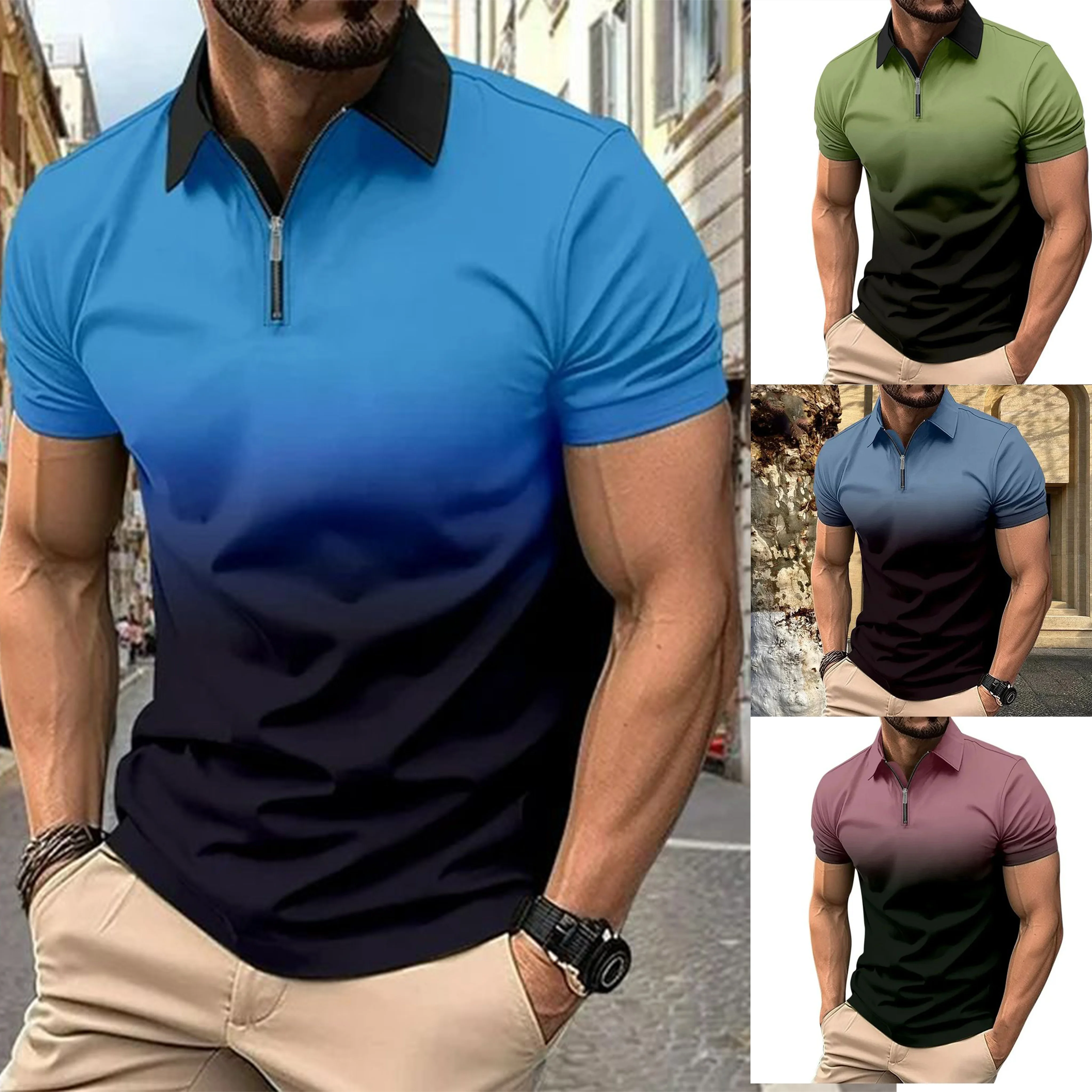 

Men's POLO Collar Short Sleeved Gradient Color POLO Shirt Casual and Fashionable Running Gym Exercise Sports Shirt 2025