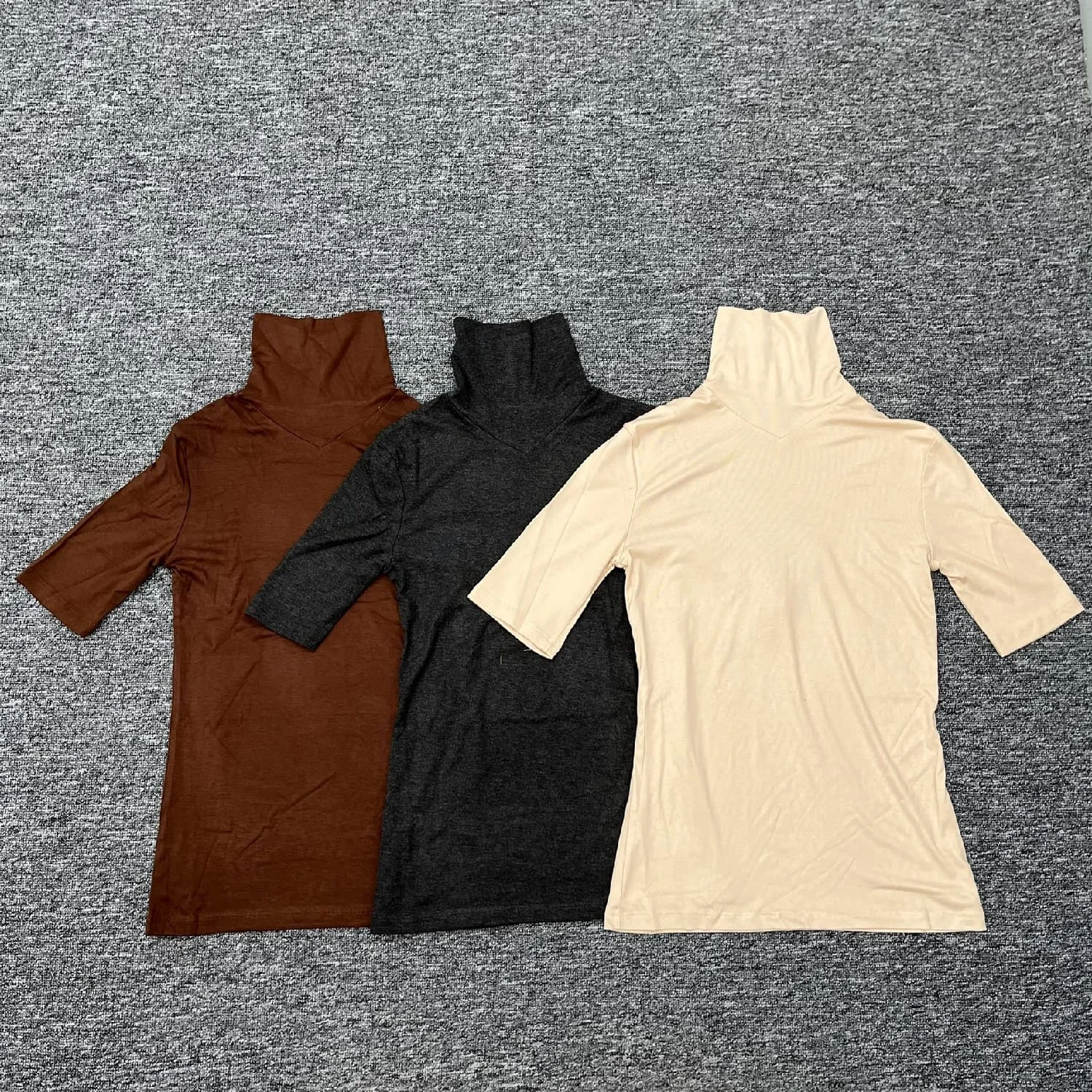 

Kar&Otza Women's 2024 Autumn/Winter New Top High Collar Solid Color Minimalist Commuting Casual Short Sleeve T-shirt