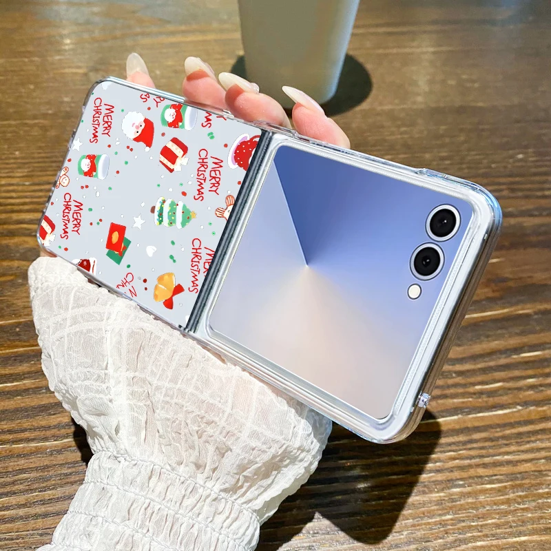 واضح الكرتون عيد الميلاد نمط قضية الهاتف لسامسونج غالاكسي Z Flip7 FE Flip7 Flip6 Flip5 Flip 7 6 5 4 3 5G الصلب غطاء قابل للطي #3