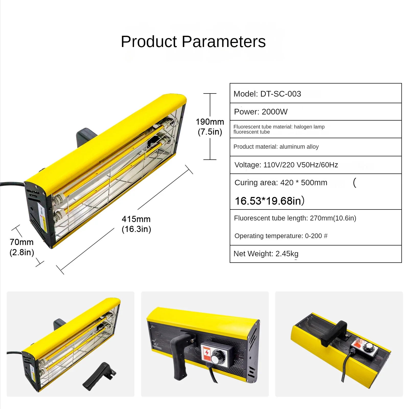 Lampe de polymérisation de peinture infrarouge de cuisson 2000W, chauffage infrarouge à ondes courtes pour la réparation de carrosserie de voiture, peinture sèche, support de levage portatif