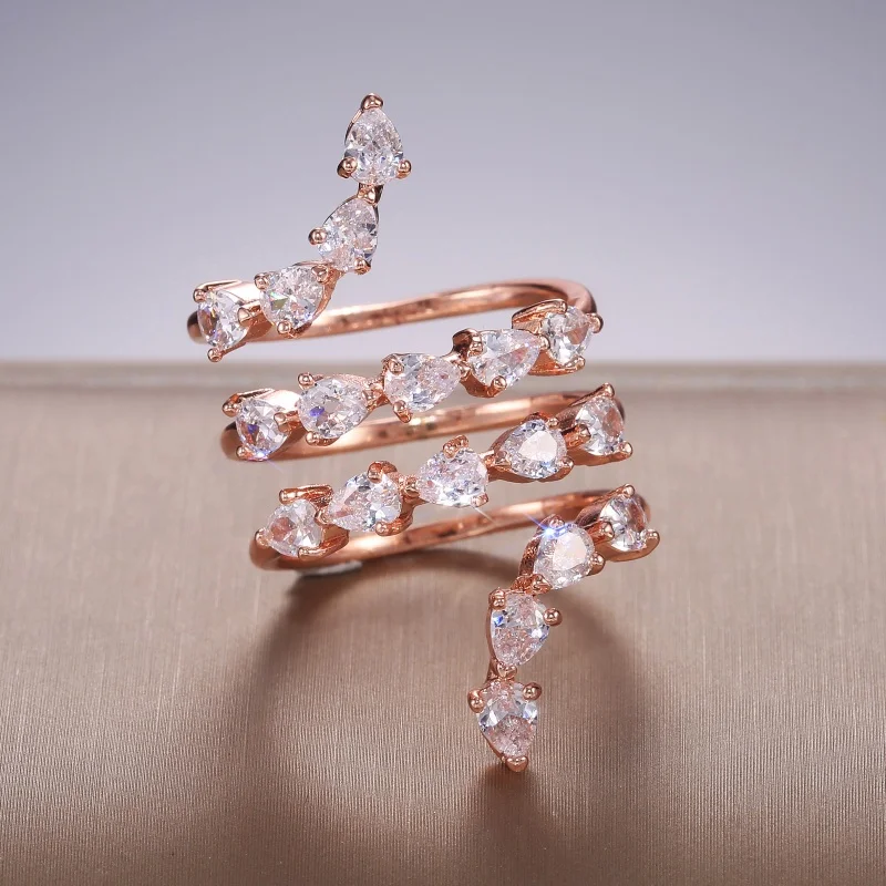 CAOSHI Romantic Dance Party Adjustable Rings for Women Snake Shape Surround Finger Ring Gift Cubic Zircon Stones Trendy Jewelry