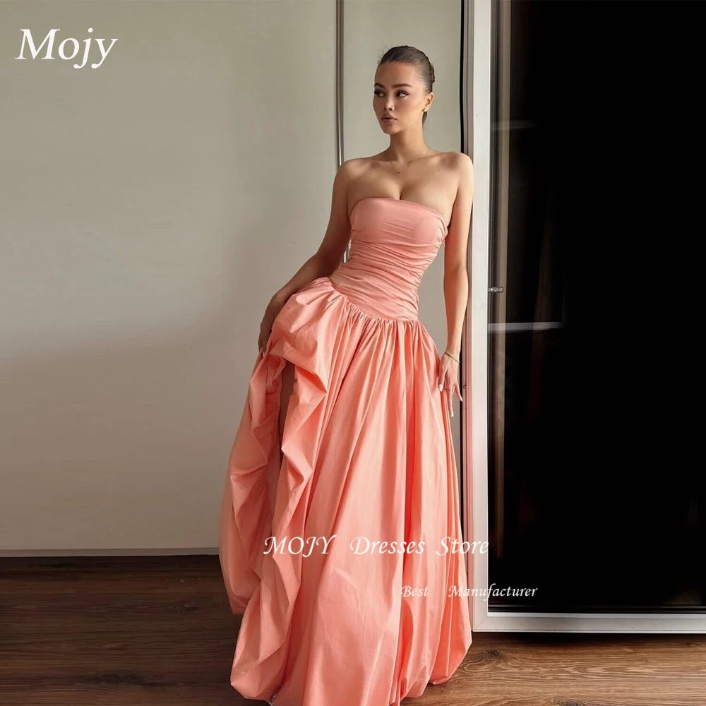 

Mojy Customized A-Line Prom Dresses Floor-Length Strapless Sleeveless Evening Gown Simple Fashion Draped Backless Party Gown