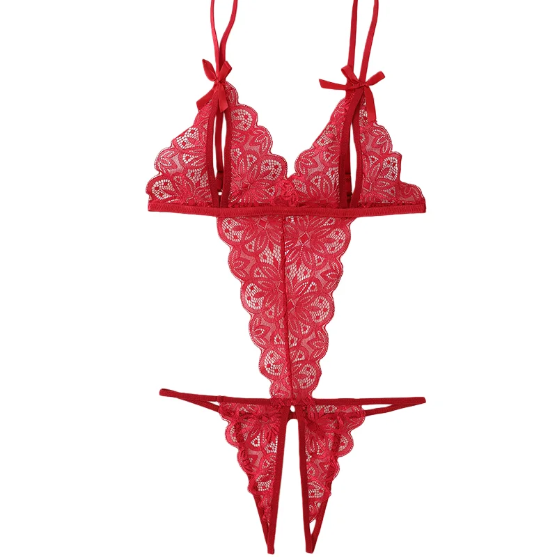 Hot 2023 Sexy Red Lingerie Fantasy Open Crotch Bodysuit Costume For Woman Latex Close Fitting Lace Open Type Bra Fetish Uniform