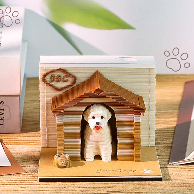 Cute Puppy 2026 Calendar Dog 3D Tear Away Paper Carving Art Memo Pad Office accessory English Desktop Calendar Decoration Gift