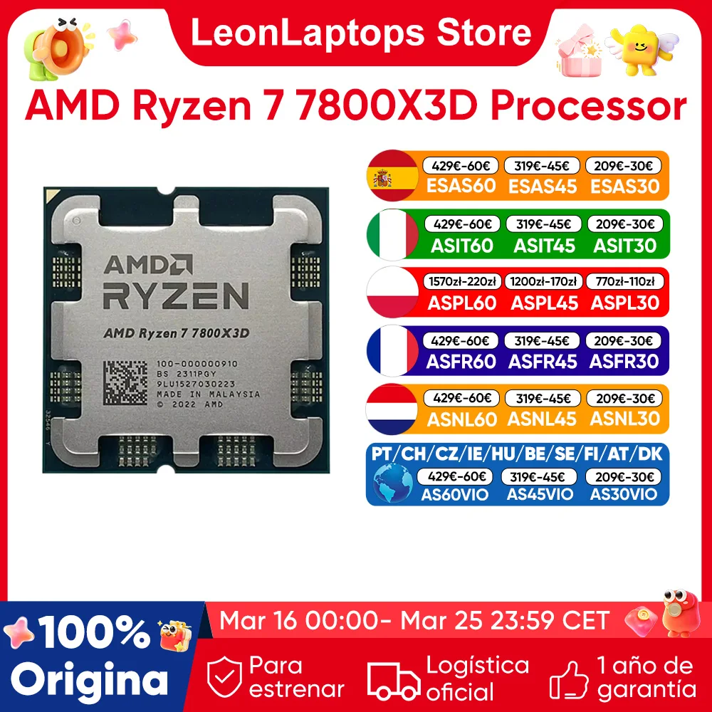 PROCESADOR AMD Ryzen 7 7800X3D R7 7800X3D 5,0 GHz 8-Core 16-Thread CPU procesad…