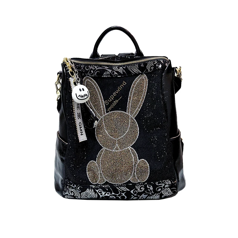 Sparkle Rabbit Rhinestone Ita Bag Pack Women\'s Backpack Large Capacity Travel Bagpack School Bags Office Trendy Mochila