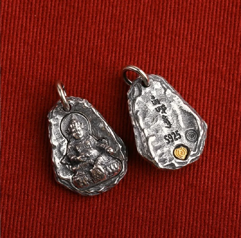 100% 925 Silver Tibetan Green Tara Small Pendant Gold Plated Tara Charm Lucky Amulet