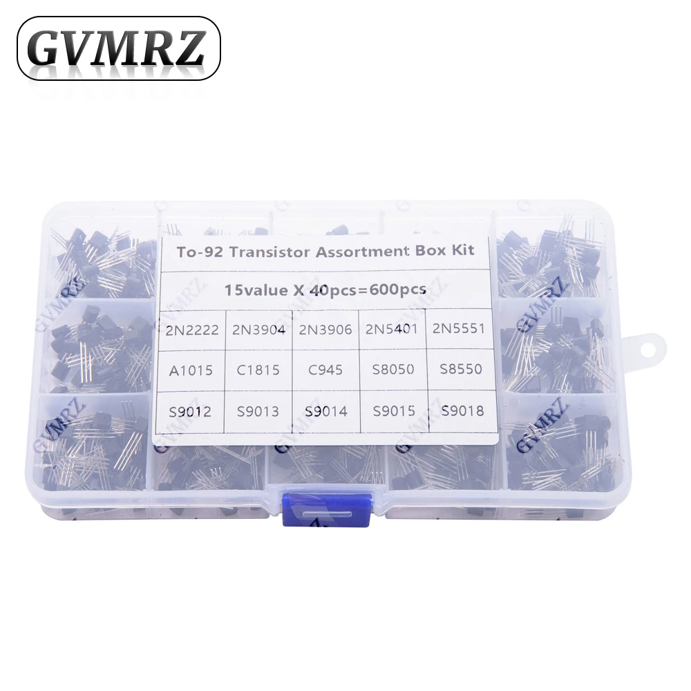 600PCS 15Value x 40Pcs Transistor TO-92 Assortment Box Kit Transistors 2N2222 2N3904 2N3906 C945 S8050 Direct-plug triode box