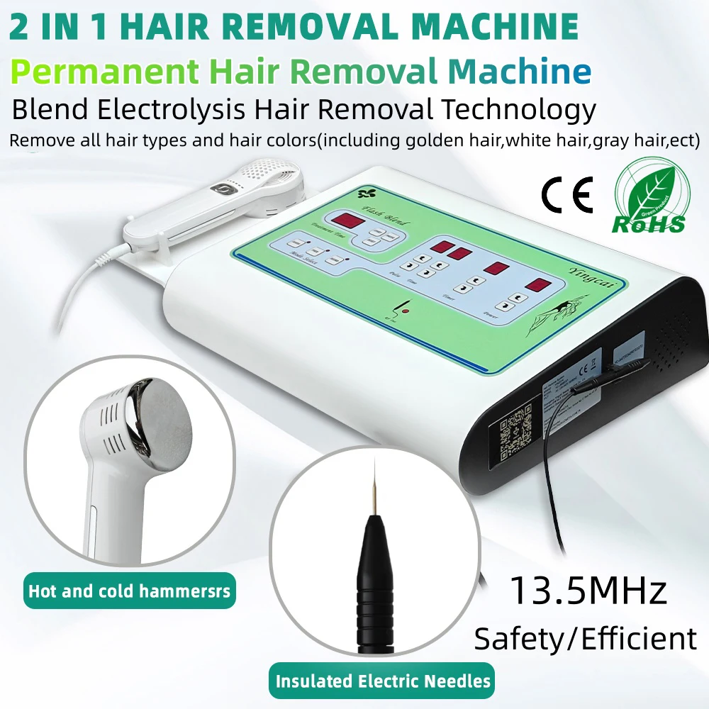 

2 in 1 Electrolysis Hair Removal Machine Epilators with Hot Cold Hammer Painless Needle Hair Removal for Women Men Bikini