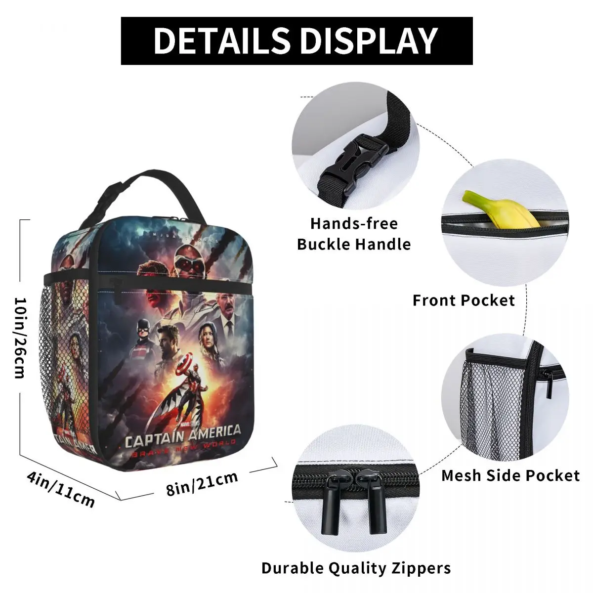 Captain America: Brave New World Zubehör, isolierte Lunchtaschen für die Arbeit, Lebensmittelbox, auslaufsichere Kühlbox, Thermo-Lunchboxen