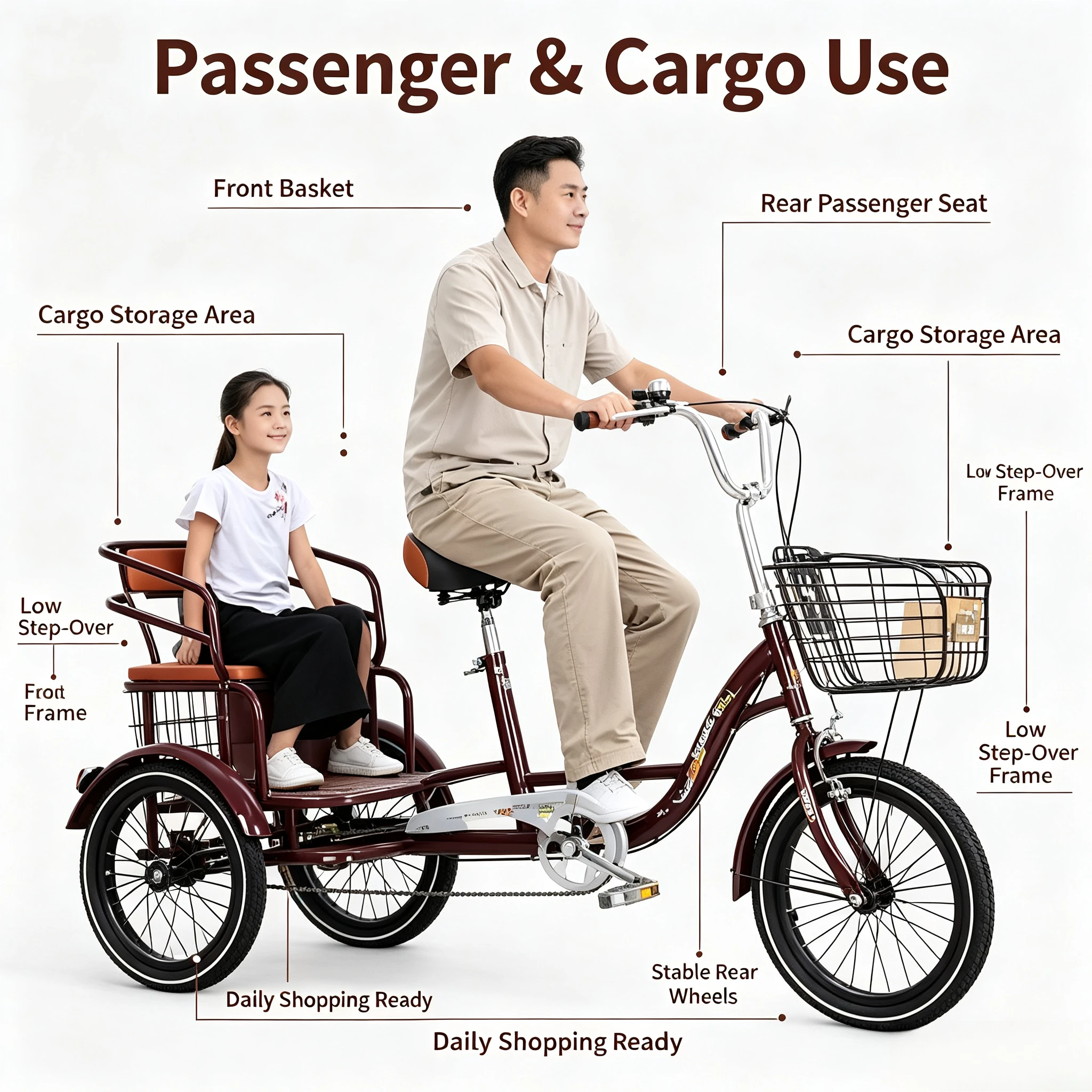 Lightweight Elderly Pedal Tricycle, Manual Self-propelled Three Wheel Bicycle, Small Human Powered Scooter for Seniors Daily