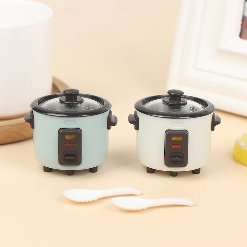 1/12 Dollhouse Miniature Rice Cooker W/ Rice Spoon Model Kitchen Accessories For Doll House Decor Kids Pretend Play Toys Gift